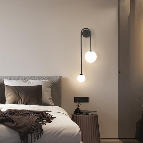 Image of Modern Glass Globe Wall Light 2-Light Double Brushed Brass Wall Sconce Lighting Mid Century Beside Wall Lamp Gold Light Fixtures for Loft Living Room Bedroom (2 Pack)