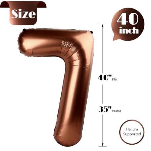 Image of Dark Brown 7 Balloon, Coffee Brown Number Balloons 40 Inch, 7th Chocolate Birthday Decorations Party Decoration for Women Men, Number 7 Balloon