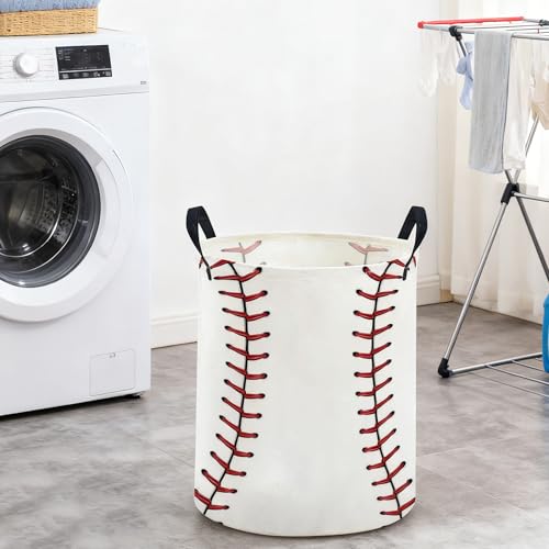 Image of ESSME Ball Laundry Basket,Baseball Hamper Collapsible Canvas Waterproof Storage Bin, Cute Hamper,Gift Baskets(Baseball)
