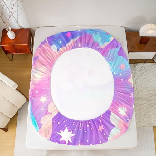Image of jejeloiu Cute Axolotl Bed Sheets Sets King Size Kids Boys Girls Galaxy Planet Space Bedding Set Cartoon Animal Bed Sheet Set with 16-Inch Deep Pockets Pink Dreamy Starry 4Pcs with 2 Pillow Cases