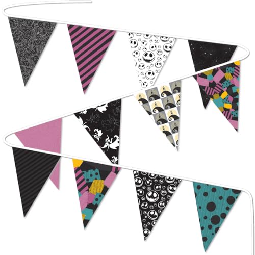 Image of Fabric Pennant Banner for Jack and Sally Themed Party Decorations, Nightmare Christmas Themed Birthday Party Supplies, Holiday Birthday Decors, Halloween Yard Sign