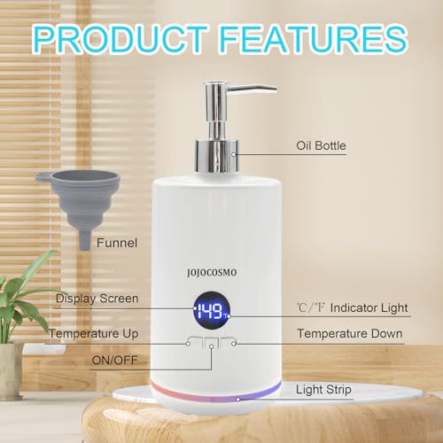 Massage Oil Warmer with Two Oil Bottle Dispenser,Spa Oil Warmer, Salon Equipment Dispenser Heater, with Gradient Atmosphere Lamp and Funnel, ℃/℉ Switchable Display, for Home Pro Salon Spa Massage - Thumbnail 3
