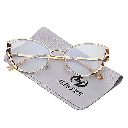 HJSTES Blue Light Blocking Glasses Women Trendy Cat Eye Metal Frame Computer Reading Eyewear(Leopard)