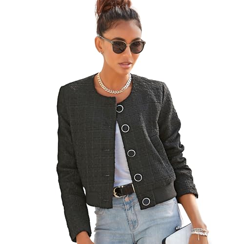 LASCANA Women's Elegant Round Neckline Tweed Jacket - Classy Tweed-Style