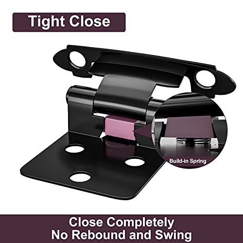 Hosom 1/2 Inch Overlay Black Cabinet Hinges, 50 Pcs (25 Pairs) Self Closing Cabinet Hinge For Kitchen & Bath，Flush Face Mount Cabinet Hardware With Upgraded Screws #TOP3
