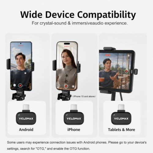 Image of VELOMAX Mic for YouTube Wireless, 3-Level Adjustable Noise Reduction Mics Wireless with Magnetic Clip, Type-C with 2 Mics & Charging Case, 164FT Range, 64H Battery for Creators and Vloggers