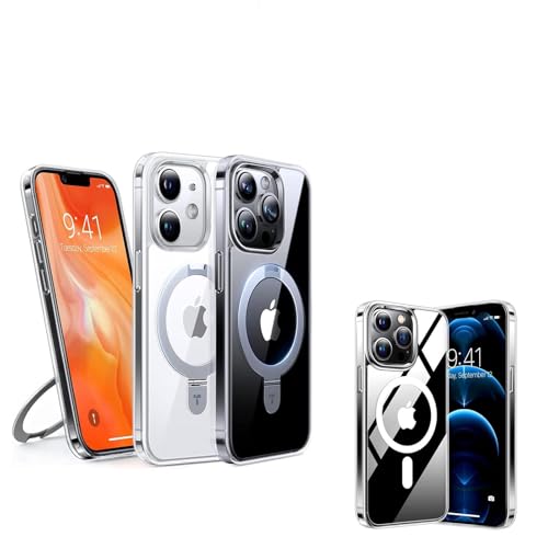 TORRAS Magsafe iPhone 12 Case & iPhone 12 Pro Clear Case with Stand and Shockproof Magnetic Translucent Matte Hard PC Back Case