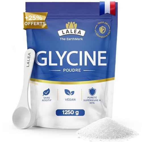 LALEA Glycine Cristallisée 1250g – Acide Aminé Glycine en poudre 100% Pure – Composant du Collagène – Vegan, Sans Additifs, Très Soluble – Aide au...