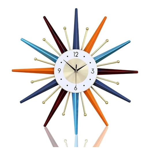 Large 22 Inch Mid Century Wall Clock - Silent Non-Ticking Colorful Art Modern 3D Starburst Clock for Living Room, Bedroom, Office, Restaurant, Kitchen - Battery Operated Home Decor