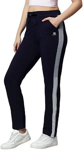 LAASA Women's Cotton Regular Fit Mid-Rise Solid Black Track Pant with Stretchable,Two Side Pockets