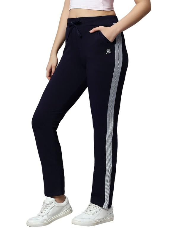 Image of Women's Cotton Regular Fit Mid-Rise Solid Black Track Pant with Stretchable,Two Side Pockets