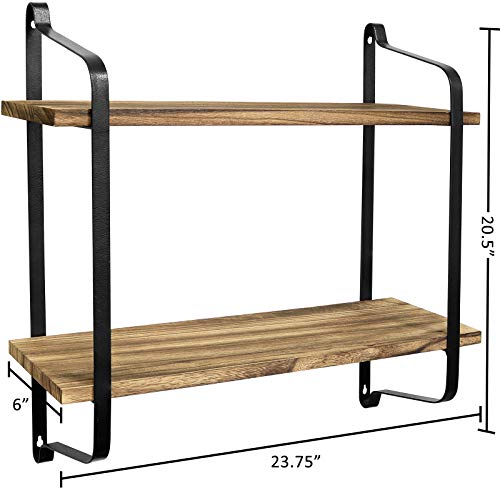 Greenco Rustic Floating Shelves Wall Mounted 2 Tier With Metal Brackets #TOP1