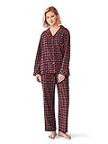 SIORO Womens Flannel Pajamas Set 100% Cotton Pj Sets Sleepwear Loungewear, Red and Green Plaid,...