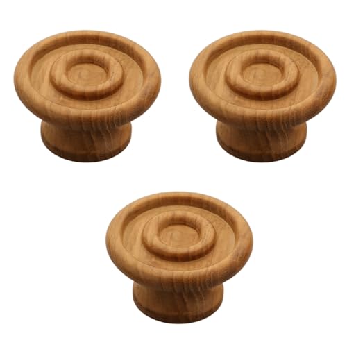 Image of 3 Piece Solid Teak Wood Round Drawer Knob| Natural Finish Wooden Cabinet & Wardrobe Handle | Modern Minimal Furniture Knob for Cupboard, Dresser & Kitchen Drawer -2 Inch-| 3 Years Warranty |