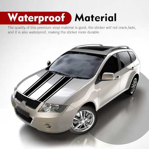 Image of 2 PCS Car Hood Decals, Hood Bumper Modification Exterior Decoration Accessories, Body Side Stickers Racing Stripes Decals, Suitable for Most Car Models (Black)