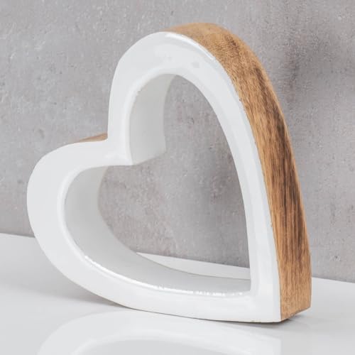 levandeo Herz Holz 15x15cm Mango Weiß Natur Braun Tischdeko Deko Aufsteller Rustikal Love Liebe Geschenk Dekoration