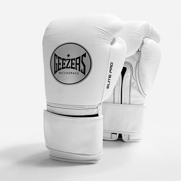 Geezers Boxing Elite Pro 2.0 Hook & Loop Sparring/Training Gloves - Mens, Womens Boxing Hook & Loop gloves - sparring gloves - ideal for heavy duty punch bags (White, 10oz)