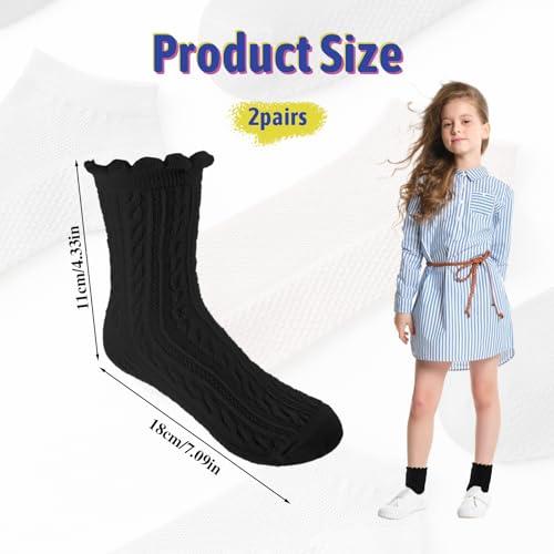 Giantree 4Pcs Women's White Crew Socks - Ruffle & Cable Knit Lettuce Edge Socks2