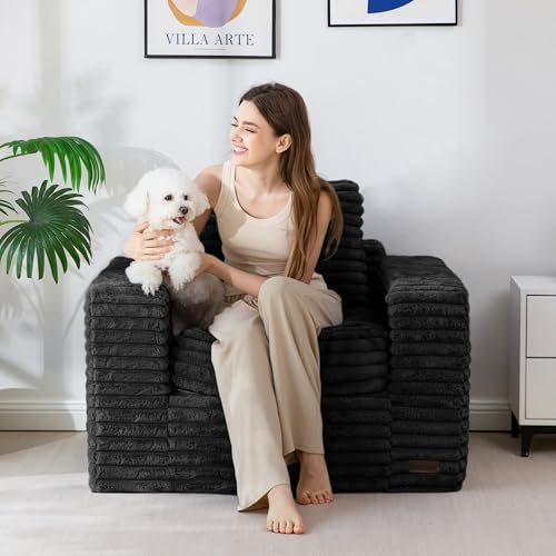 Image of MAXYOYO Bean Bag Chair with Pillows, Floor Sofa with Armrests and Support, Plush Foam Filled Lounge Chair for Adults, Cozy Bean Bag Couch for Living Room, Bedroom, Apartment, Black
