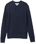 Amazon Essentials Men's Long-Sleeve 100% Cotton Fisherman Cable Crewneck Jumper, Navy, L