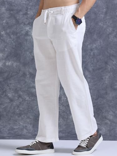 Shasmi Men's White Cotton Linen Relaxed Fit Trouser - Image 3
