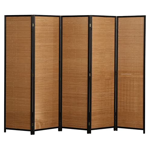 Biombo plegable portátil con marco de madera de bambú para separación de interiores, porche, dormitorio, privacidad, 5 paneles, 70.8 x 15.7 pulgadas