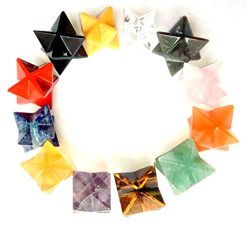 Beautiful Lot of (7) Seven Gemstones Merkaba Stars Healing Crystal Reiki Metaphysical Powerful Psychic Energy Meditation Chakra Balancer Feng Shui Handcrafted Men Women