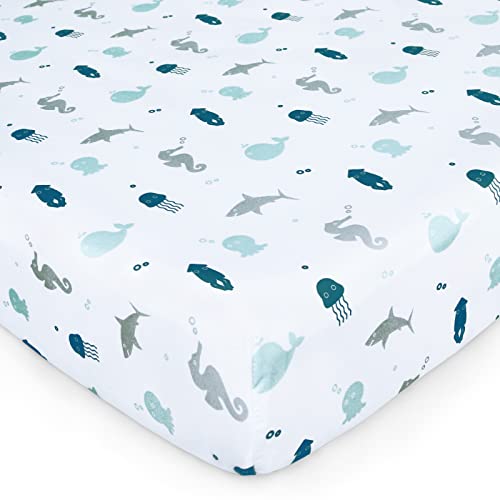 Crib Sheets For Boys Or Girls 2-Pack, Fitted Crib Sheet 52'' X 28'' For Standard Crib & Toddler Mattres, Soft And Breathable Material, Baby Crib Sheets Neutral, Dinosaurs & Ocean #TOP2
