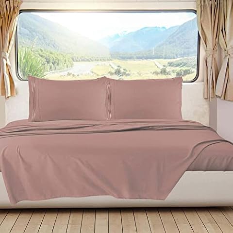 Clara Clark Bedding Short Queen Sheets, RV Sheets Set for Campers, Deep Pockets Fitted RV Bunk Sheets, 4-Piece 1800 Microfiber Bed Sheet Set, Cool and Breathable, RV Queen Sheets, Taupe Sand Cover