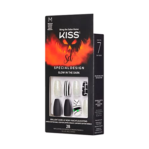 KISS Special Design Halloween Fake Nails, Glow-In-The-Dark, Style ‘Howling For You’, with Pink Gel Nail Glue, Mini Nail File, Manicure Stick, & 28 False Nails - Thumbnail 3