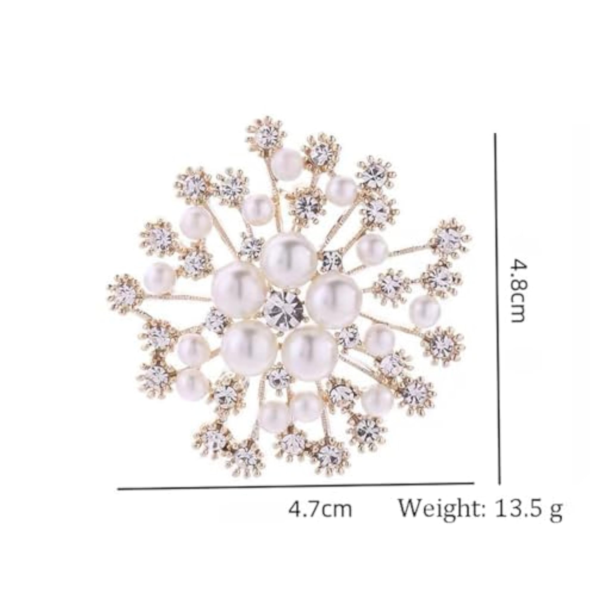 Pearl Crystal Snowflake Flower Brooch Pin Badge