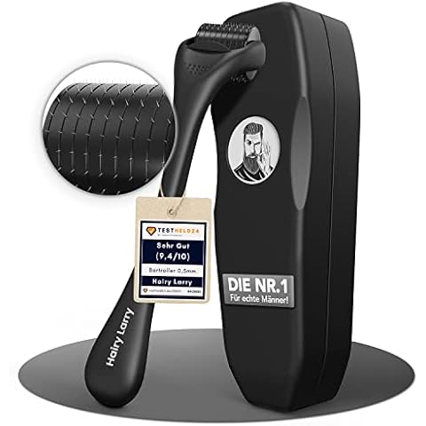 Hairy Larry® Bartroller 0.5mm - extra ECHTE NADELN für mehr Bartwuchs - professionelles Beard Roller Dermaroller Set für mega Bart Wachstum Cover