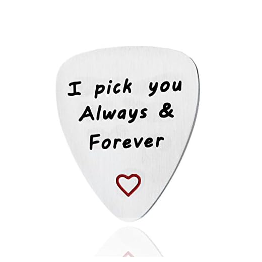 Gitarrplektrum alla hjärtans dag pojkvän flickvän berlock hänge 'I Pick Always & Forever' rostfritt stål (matt)