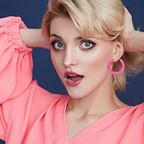 Glitter Hoop Earrings Bohemian Sparkle Resin Rhinestone Wrapped Hoop Dangle Earrings For Women Girls (Pink) #TOP1