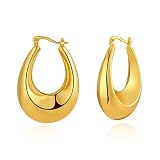 Big Chunky Hoop Earrings for Women 18K Gold Plated Copper Lightweight Thick Hoops Earrings Minimalis