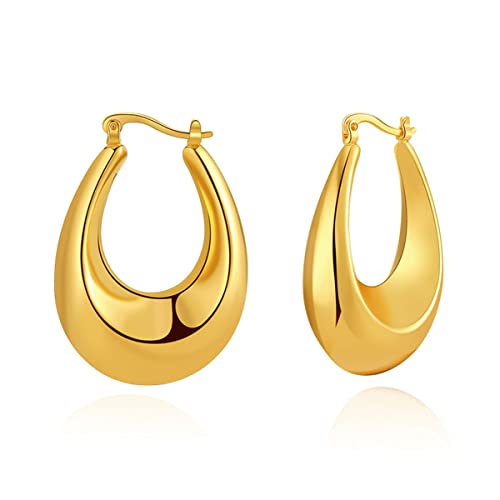 Big Chunky Hoop Earrings For Women 18K Gold Plated Copper Lightweight Thick Hoops Earrings Minimalist Jewelry Birthday Christmas Gift For Women Girls #TOP4
