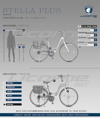 Miniatura 8 de Licorne Bike Stella Plus Premium City Bike Bicicleta De Aluminio Para Niñas, Niños, Hombres Y Mujeres 21 Velocidades Bicicleta Holanda 28 Pulgadas, Negro
