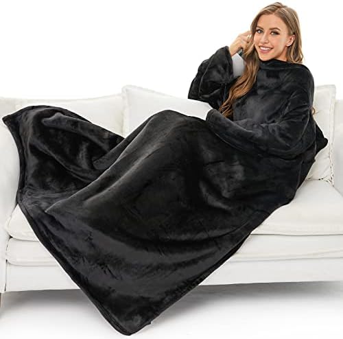 THREE POODLE Fleece Wearable Blanket with Sleeves for Women Men Adults, Super Soft, Warm Cozy Plush Sleeved Throw Blankets with Arms