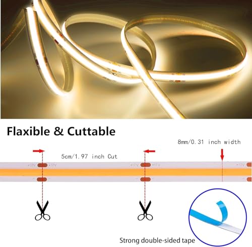 Image of MDee】COB LED Strip 4000K Nature White USB Powered 5V Flexible LED Tape Lights with USB Connector CRI 90+ 800LM /m 320LEDs /m for Indoor and Outdoor Decor(4000K Nature White 3.28ft /1m)