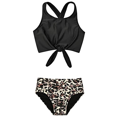 Girls Swimsuits Two Piece Tankini Bikini 10 11 10/12 Year Kids Bathing Suit Black Leopard #TOP20