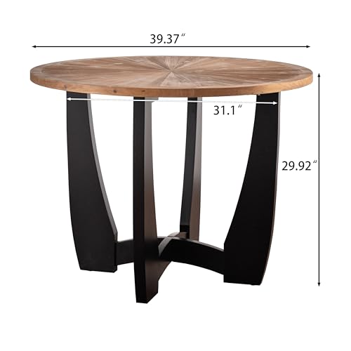 JUSTONE 39.37\" Vintage Round Dining Table with Scattering Pattern Splicing Table Top, for Office, Dining Room and Living Room