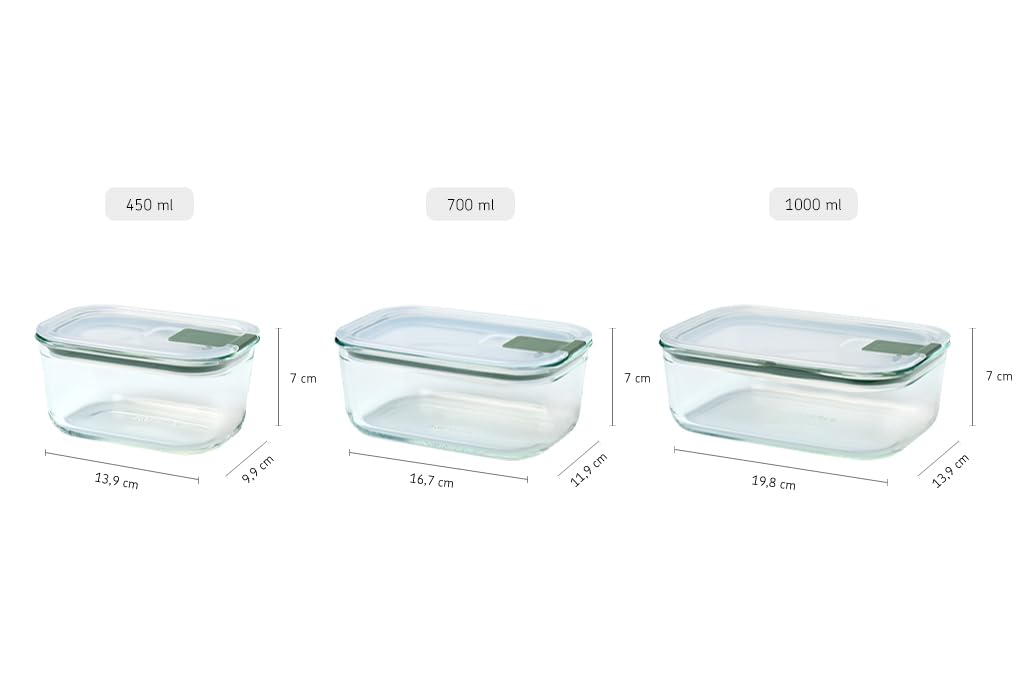 Mepal Easyclip Szklane Pojemniki z Pokrywkami, Zamknięcie Zatrzaskowe, do Kuchenki Mikrofalowej, Parowaru, Piekarnika, Lodówki i Zamrażarki, Hermetyczne, 450 Ml, Szałwia Nordycka