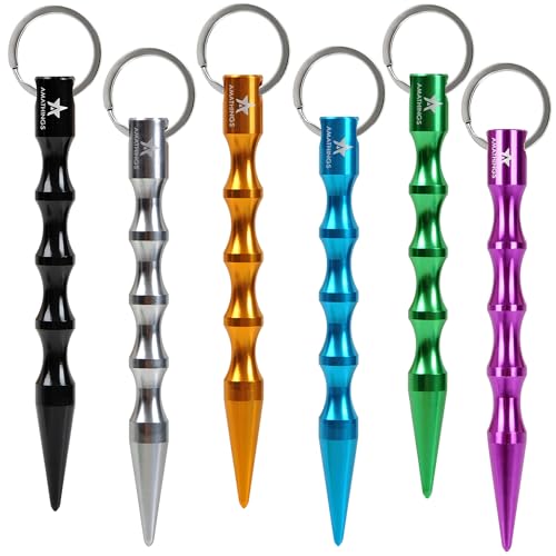 AMATHINGS 6 Stück Schlüsselanhänger Kompakt, BKA geprüft & 100% legal in DE, Ideal für kleinere Hände & diskretes Tragen Leichter Druckpunktverstärker aus Aluminium zur Selbstverteidigung bunt