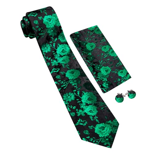 Image of Barry.Wang Flower Ties for Men Handkerchief Cufflinks Set Wedding Necktie Set Party