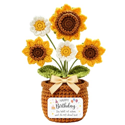 Lwkeay Positive Geschenke Geburtstagsgeschenk für Frauen, Handgemachte Sonnenblumen Geschenk für Emotional Support Mutmacher, Schön Glücksbringer