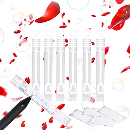 Halcyerdu 36 Stück Seifenblasen Hochzeit Set Teilig mit Herzgriff, Wedding Bubbles mit Kugelschreiber und 40 Stickern, Seifenblasen Befüllt Wedding Bubbles für Hochzeit,Geburtstag,Party,Gastgeschenk Cover