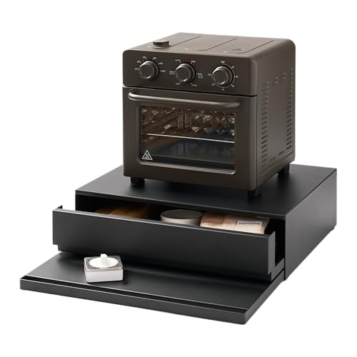 YAMAZAKI Home Tower Kitchen Countertop Organizer Appliance Stand with Drawer and Pull-Out Shelf – Steel Microwave Stand with Drawer, Modern Countertop Shelf Organizer, Black - Steel