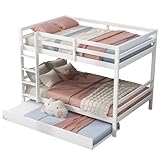 Elegante Litera Infantil Blanca Con Cajones De Almacenamiento, Amplio Espacio Debajo De La Cama, Barandillas Altas De Seguridad, Fabricada En Madera De Pino Y Mdf De Alta Cali(Color:Cama+nido blanco+)