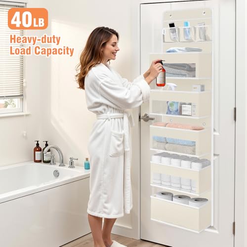 WISELIFE Over the Door Organizer - 6 Shelves Detachable Hanging Bedroom Storage Solution with 5 Large Pockets and 3 PVC Pockets for Dorm Bathroom, Pantry Nursery Baby Essentials (Beige) — view 5