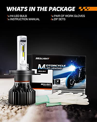 Sealight H4 Led Motorcycle Bike Bulb, 14000 Lumens 400% Brighter H4/9003/Hb2 Motorbike Hi/Lo Beam Led Bulb, 6000K Xenon White, Designed For Motorbike, Plug And Play, Pack Of 1 #TOP5
